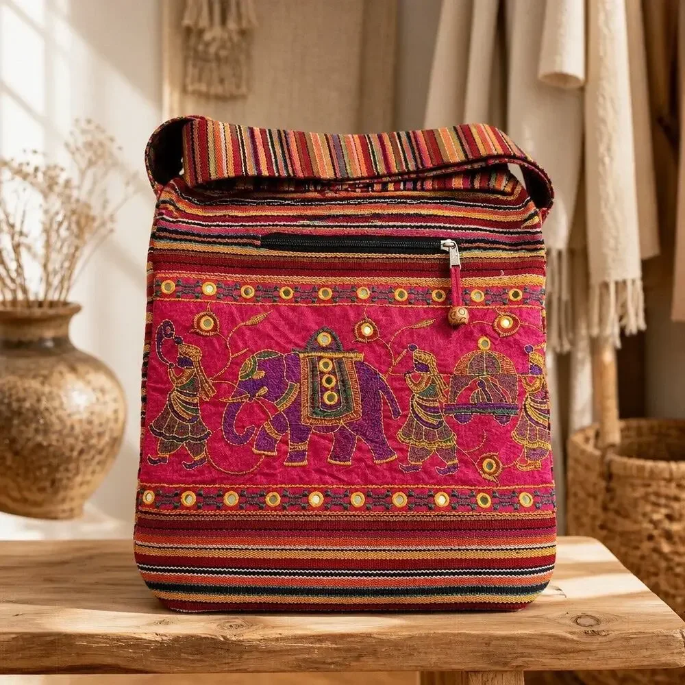 Tribe Azure Colorful Knit Crossbody Shoulder Bag Boho Hippie Festival Vacation